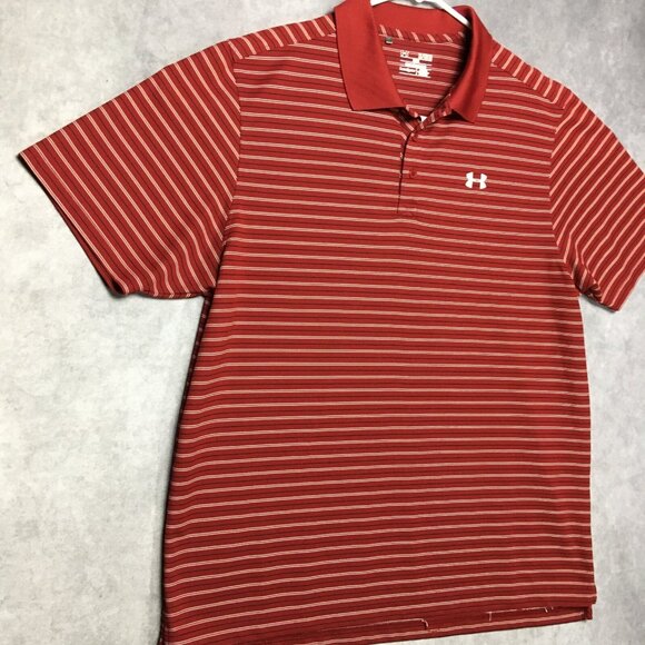 Under Armour Mens Golf Polo Shirt size XL Red Striped Short Sleeve Collared - Picture 10 of 15